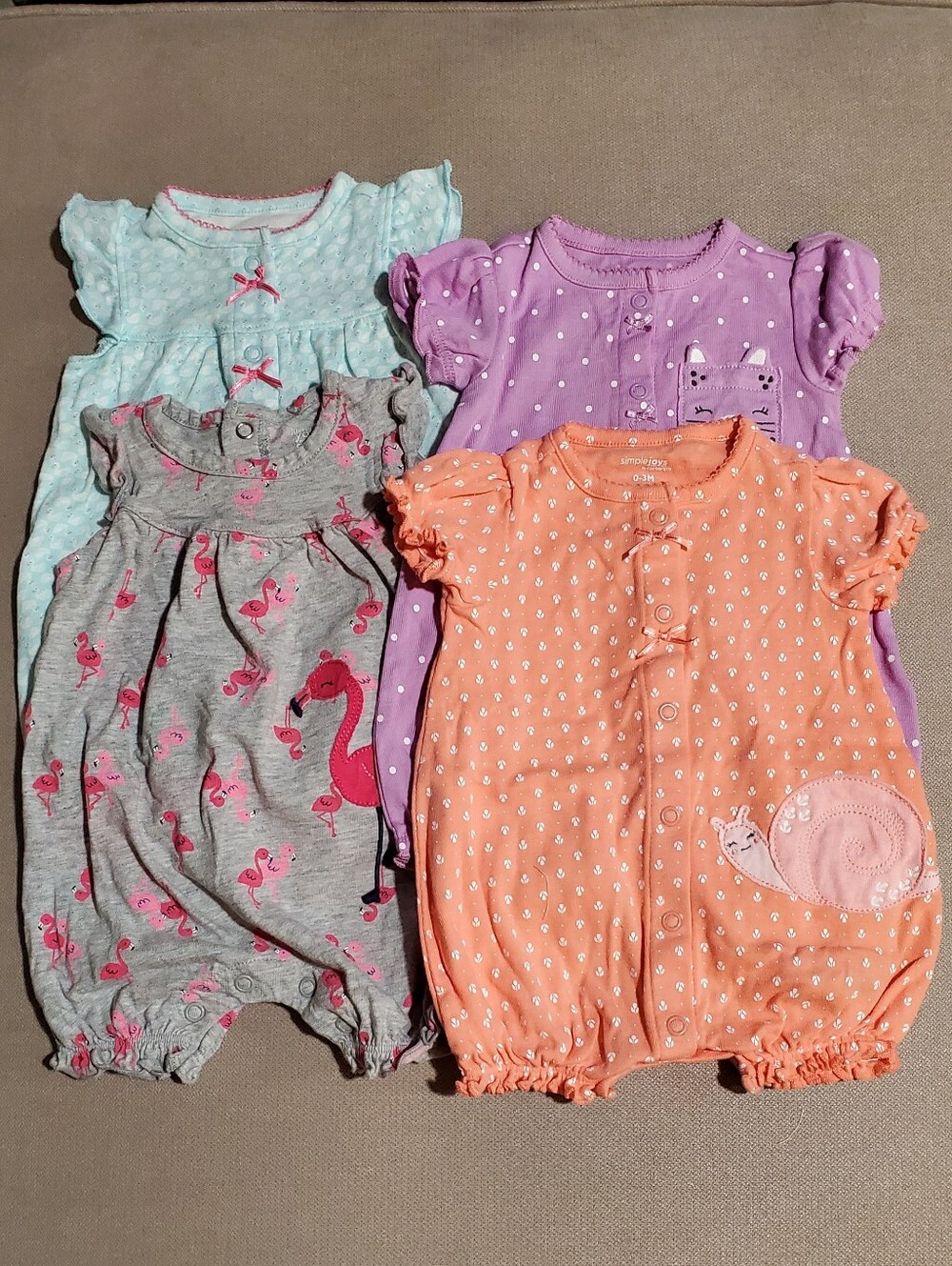 0-3 M Girls' Short-Sleeve Romper Bundle